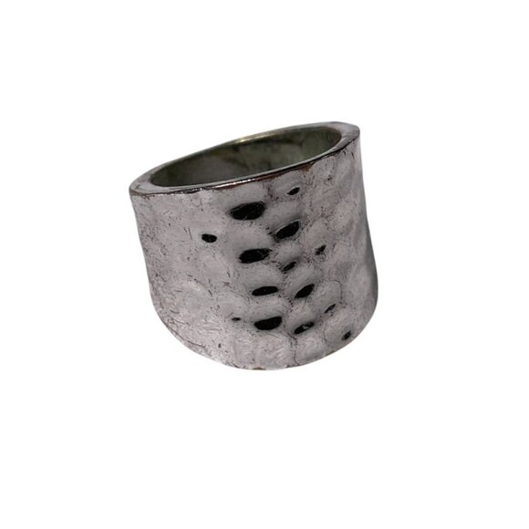 Wide Hammered Silver Tone Metal Statement Ring Size 5 u - Picture 1 of 5